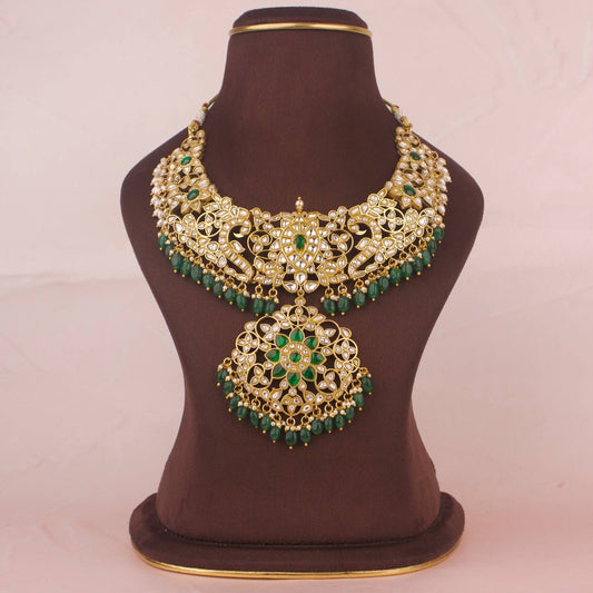 Traditional Jadau Kundan Necklace With Strawberry Beads As Hangings