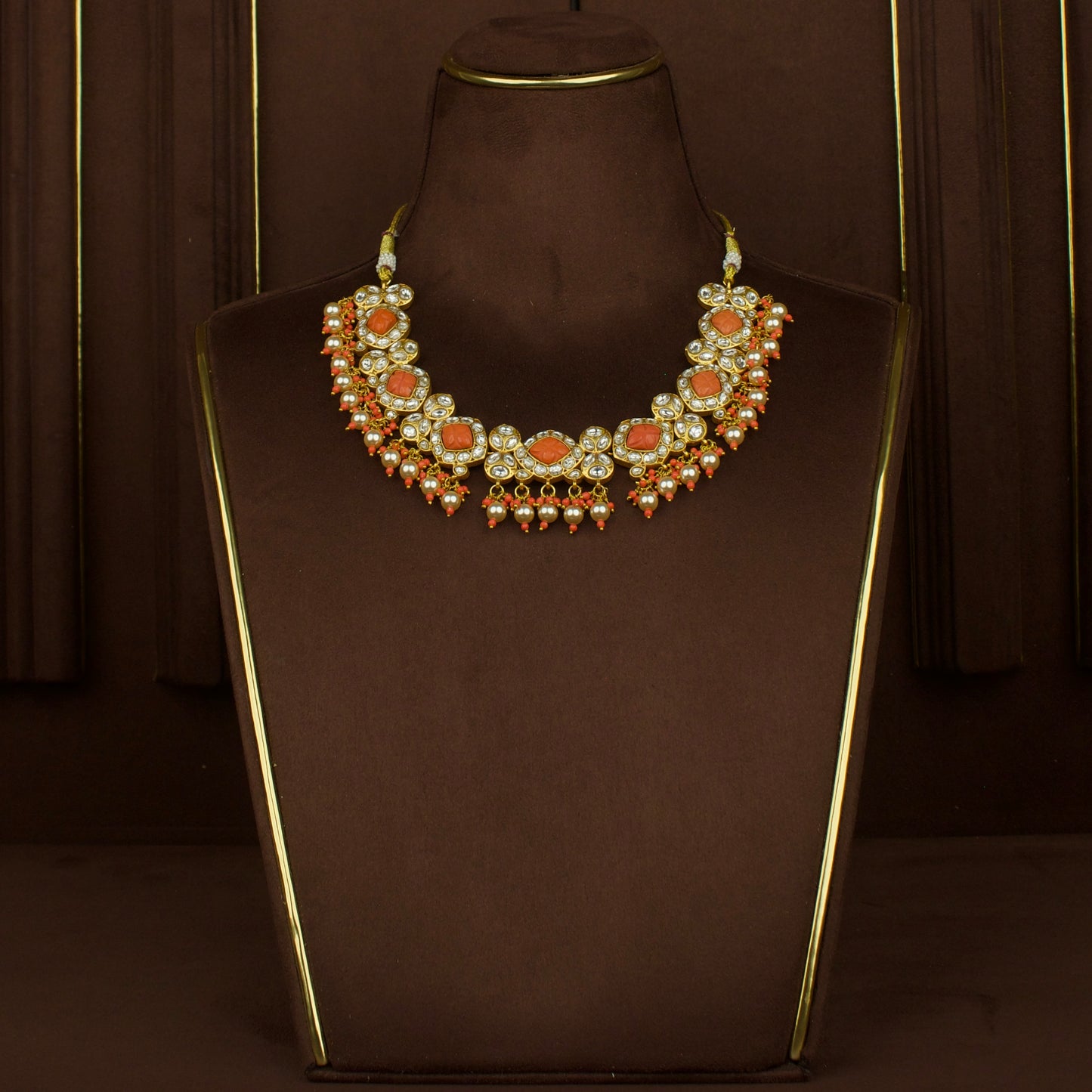 Luxurious Jadau Kundan Necklace Set with Coral Accents