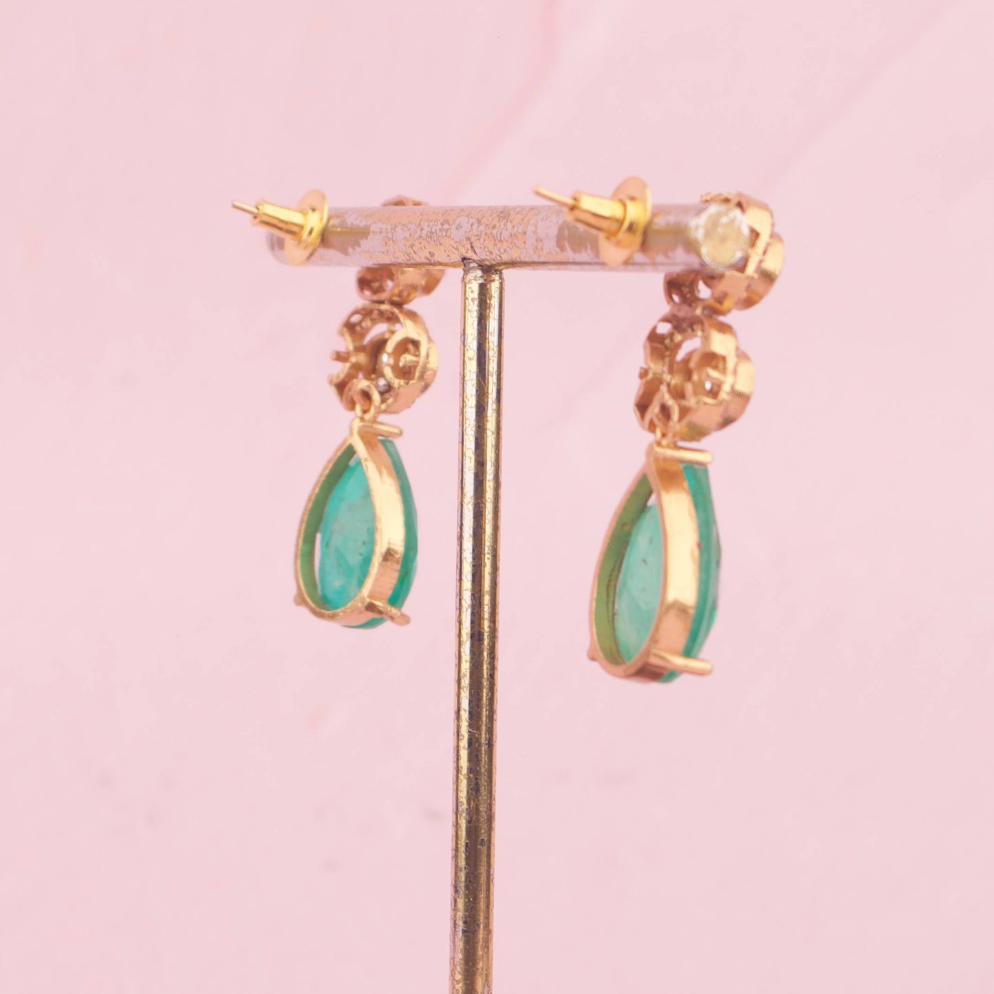 Designer Moissanite Polki Necklace Set With Emerald Stone Highlights