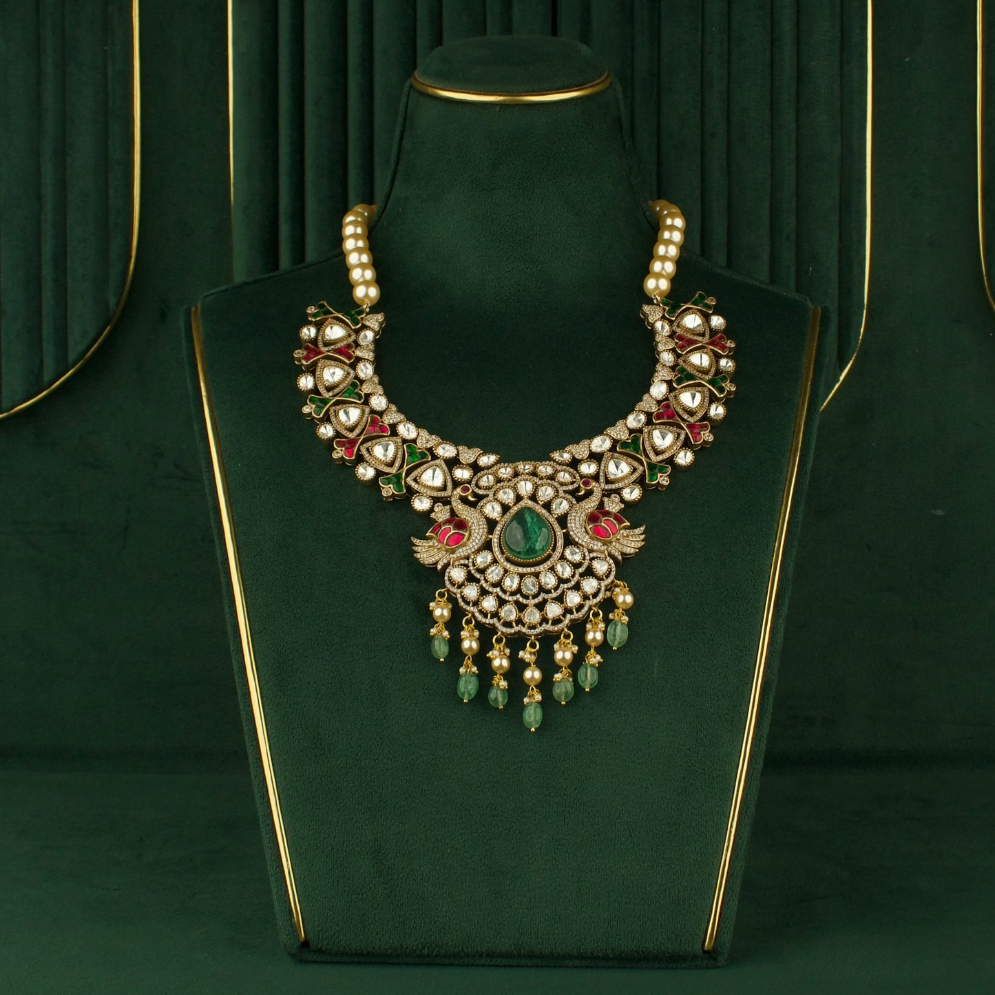 Bridal Fusion Kundan & Polki Victorian Necklace Set with Earrings