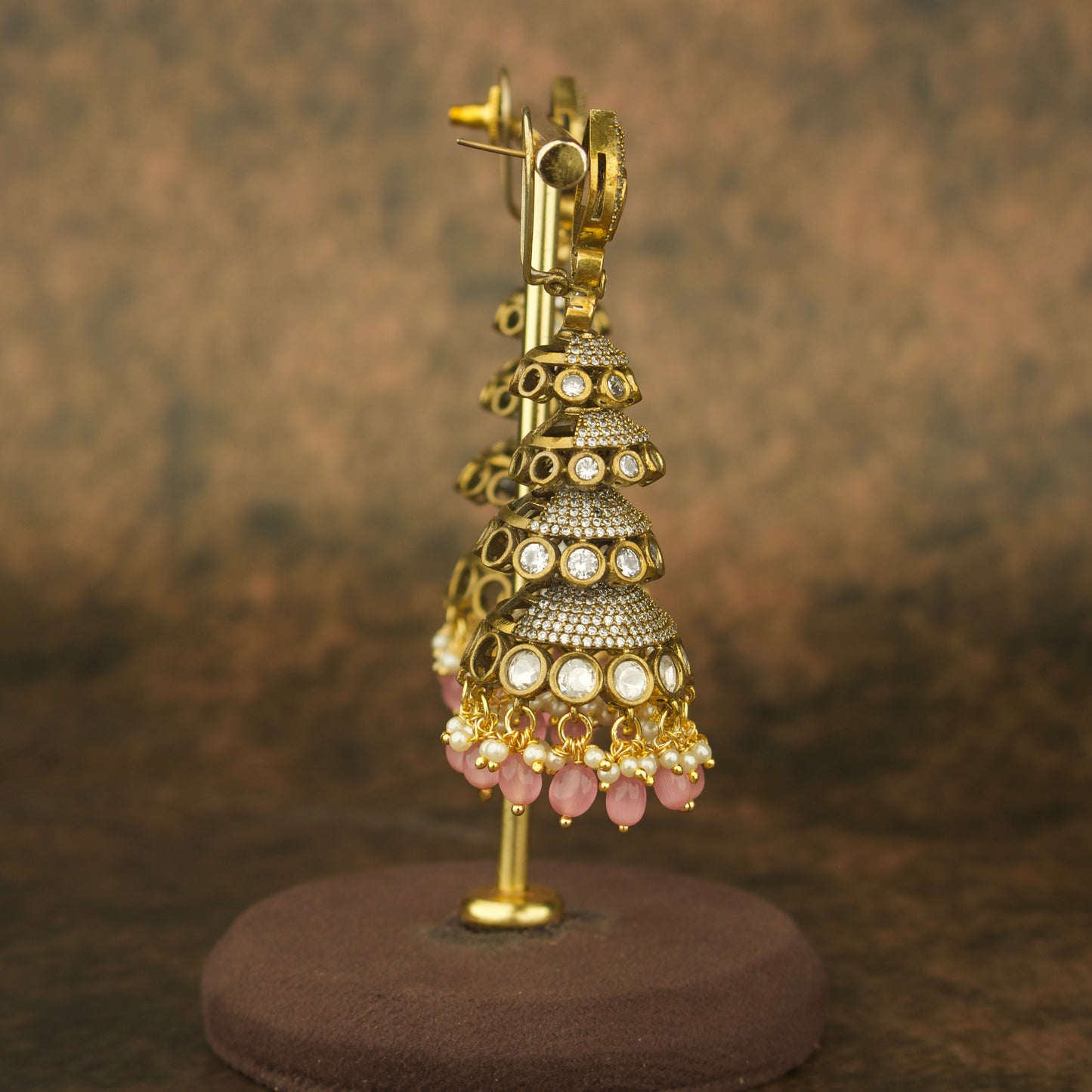 Victorian Multi-Layer Jhumka Earrings with AD stones - DULHAN JEWELS