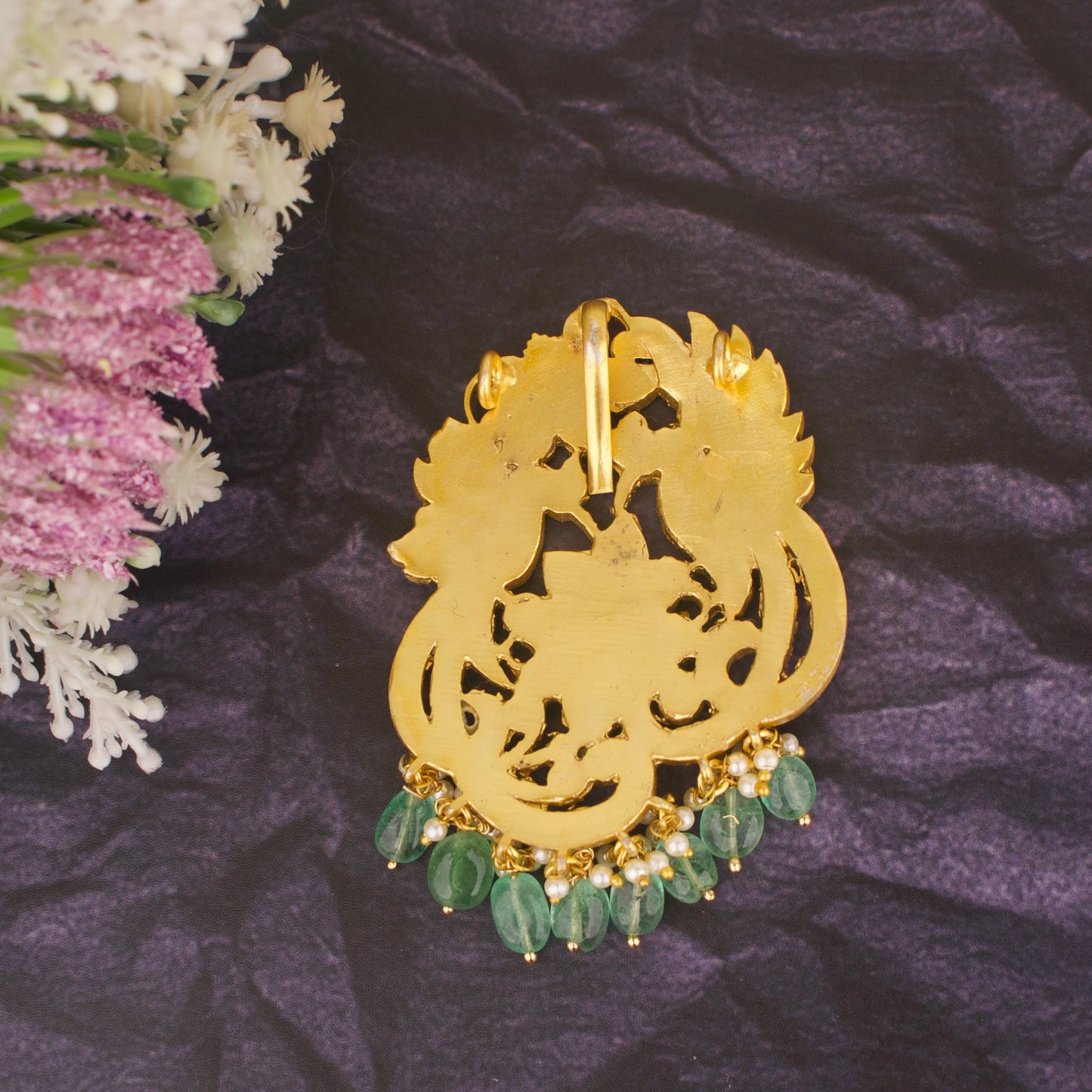 Unique Jadau Kundan Floral Peacock Design Pendant