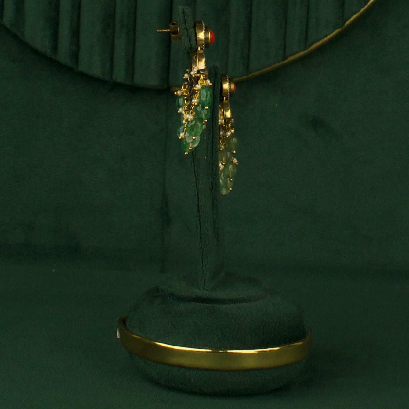 Captivating Polki Victorian ChandBali with Green Beads