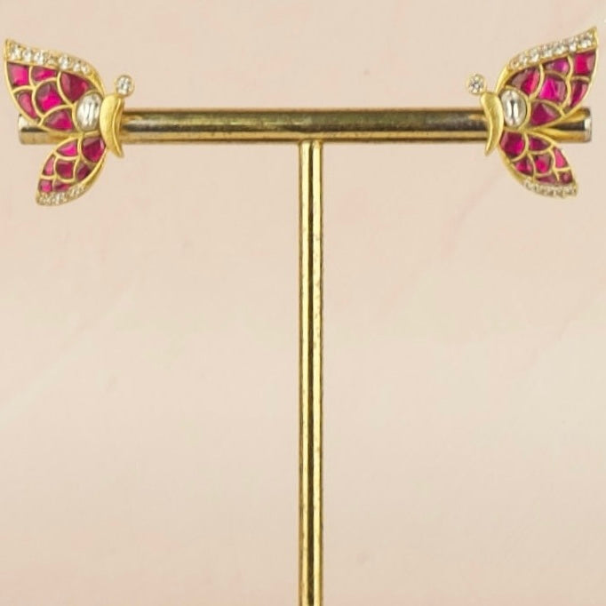 Impressive Butterfly Design Jadau Kundan Studs Earrings