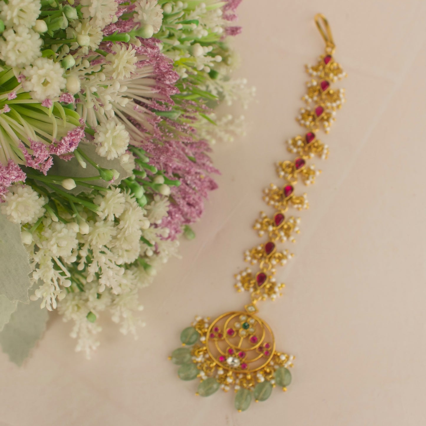 Gold Style Floral Design Jadau Kundan Long Maang Tikka