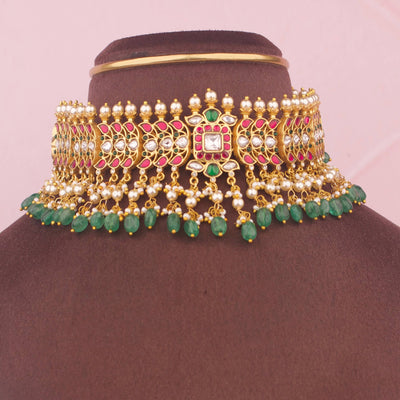 Stylish Jadau Kundan Choker With Pearl Hangings