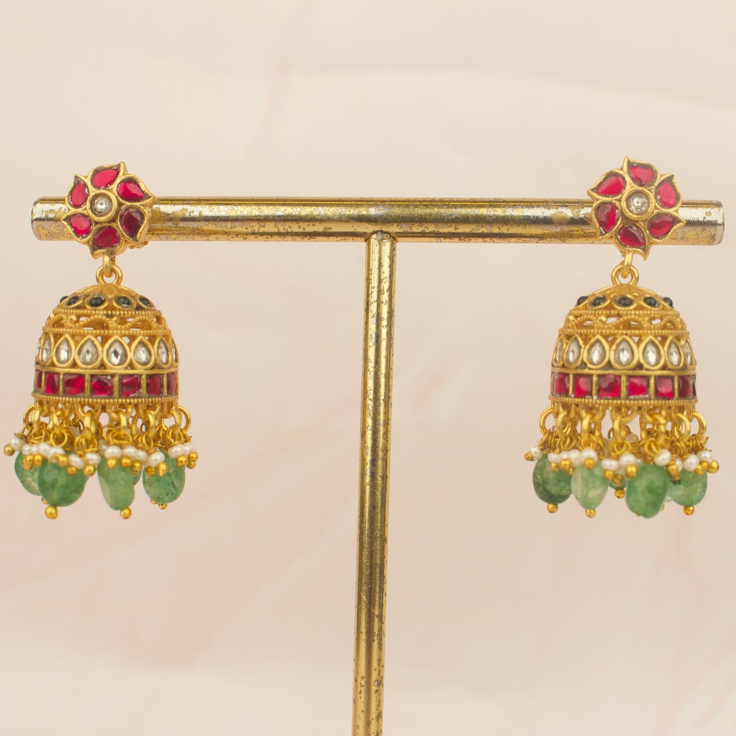 Designer Gold Jadau Kundan Nakshi Kanti With Earrings