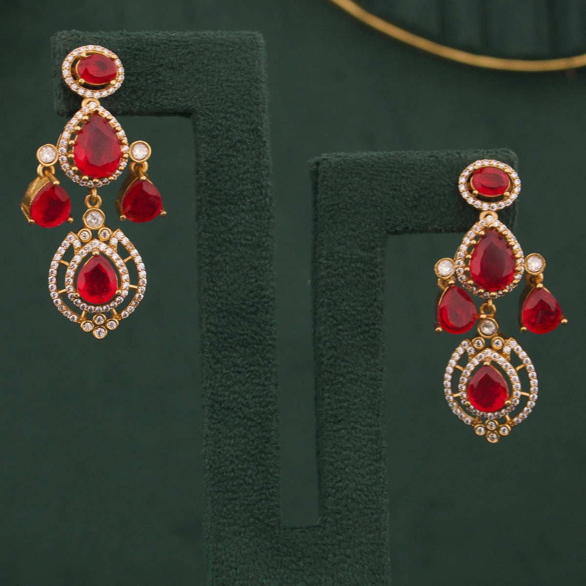 Elegant Victorian Ruby Red Kundan Necklace Set With Earrings