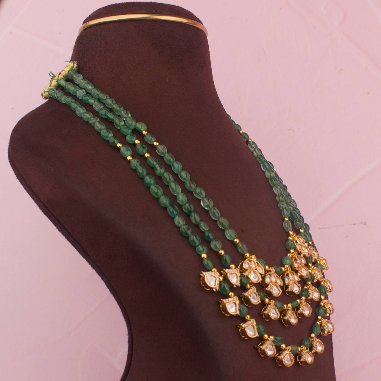 Layer By Layer Jadau Polki Beads Mala Set With Matching Earrings