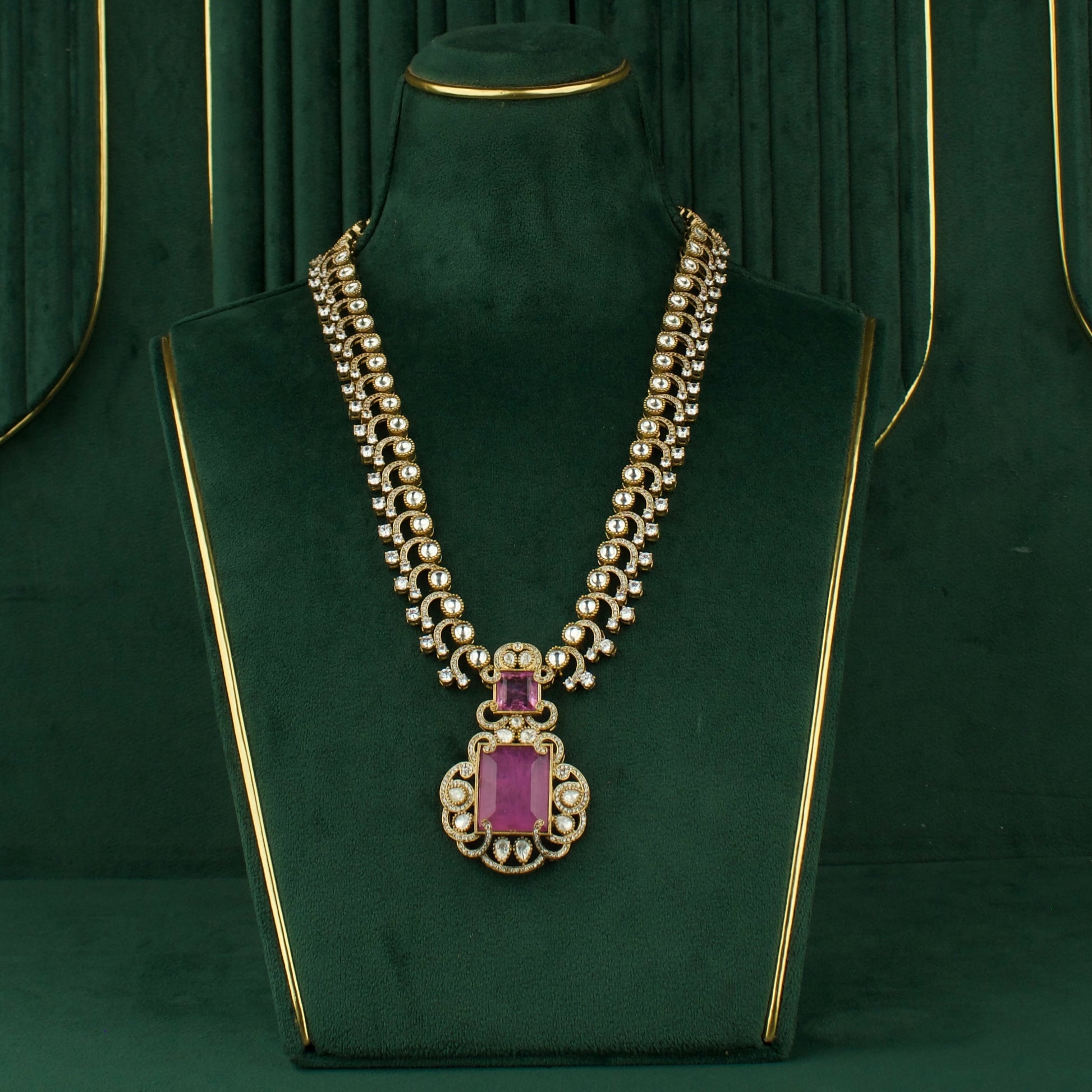 Royal Elegance Design Polki Victorian Necklace with Matching Earrings