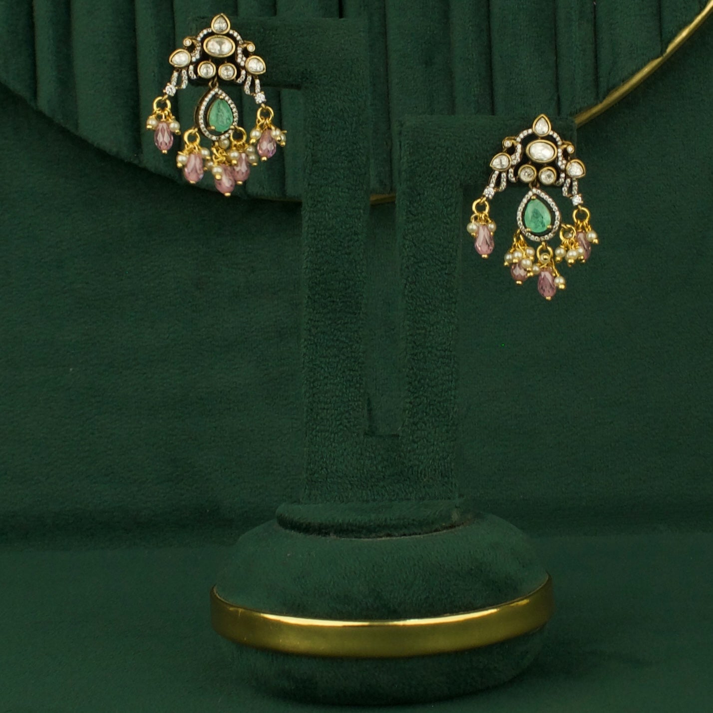 Majestic Design Fusion Kundan & Polki Victorian Earrings with Beads