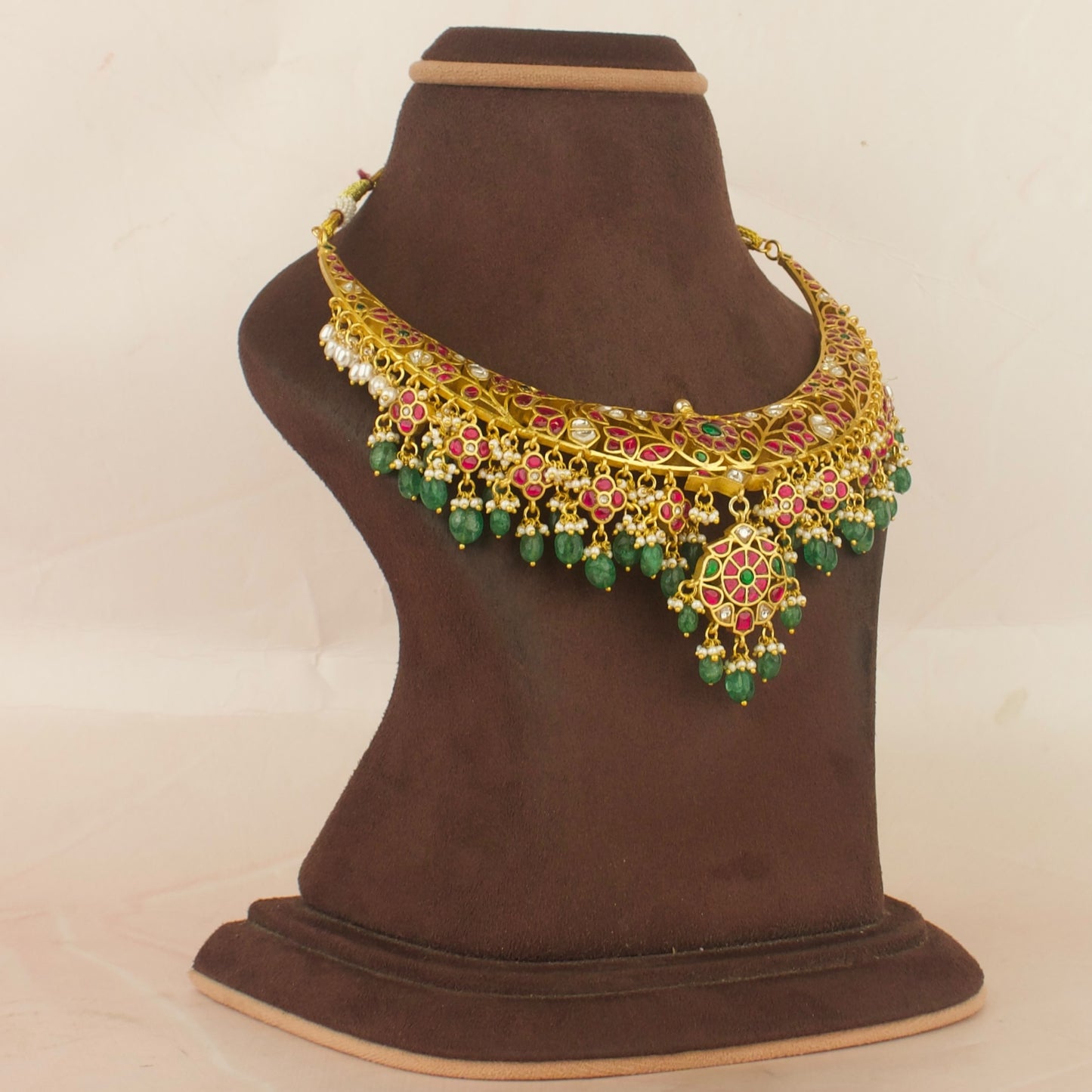 Reversible Opulent Gold Style Floral Design Jadau Kundan Kanti Necklace