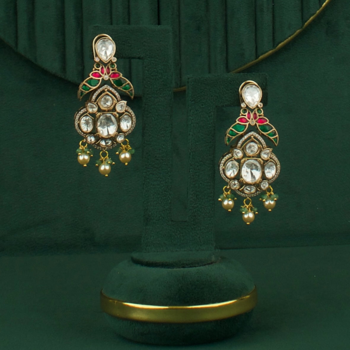 Royal elegance Fusion Kundan & Polki Victorian Chand Bali Earrings