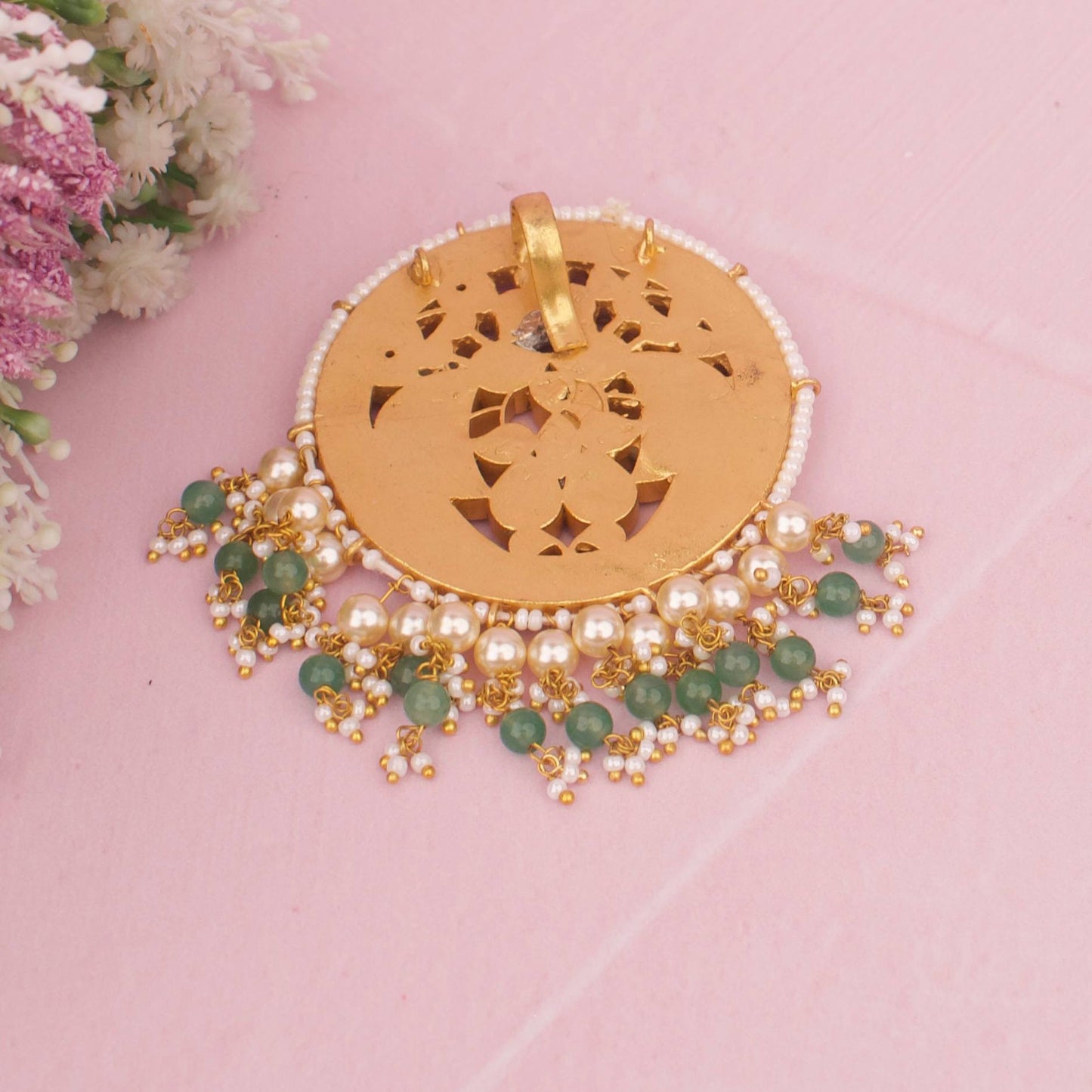 Unique Opulent Design Jadau Kundan Locket with Surrounding beads