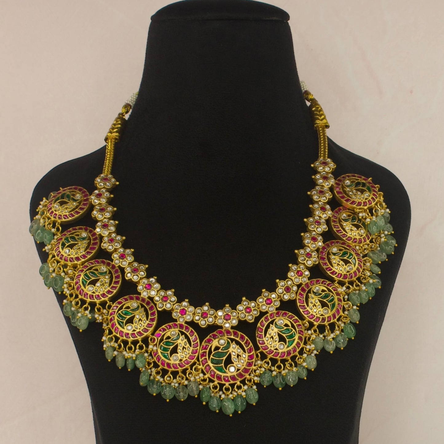 Jadau Kundan Bottumala Necklace with Emerald & Ruby Accents
