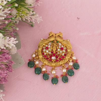 Temple Style Jadau Kundan Locket With Strawberry Beads