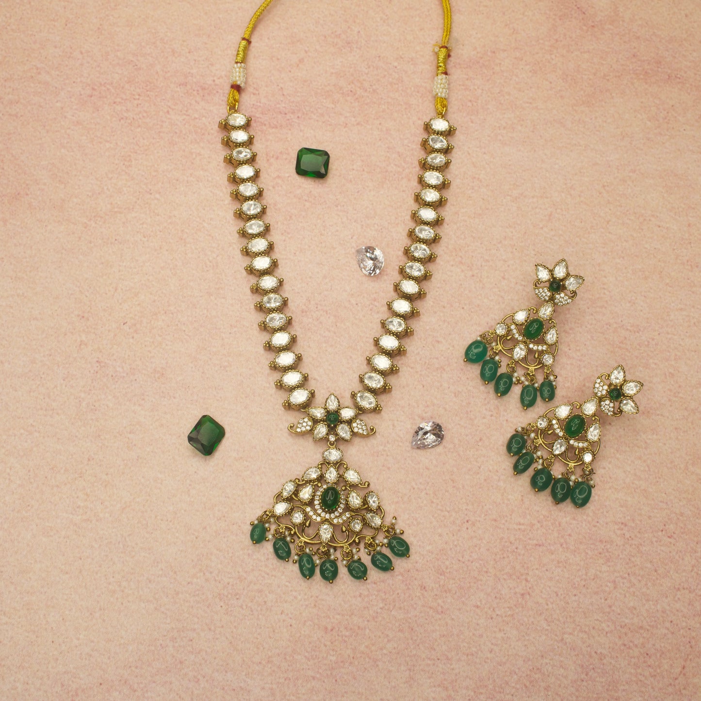 Elegant Victorian Polki Nekclace Set with AD stones