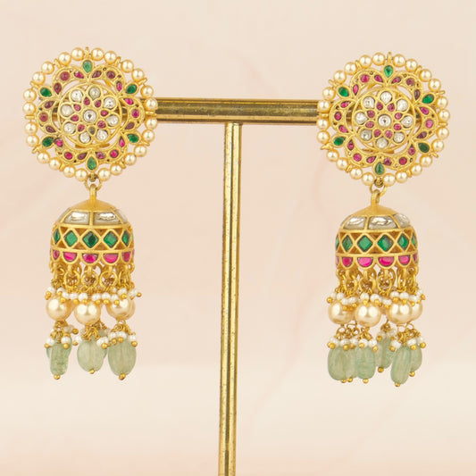 Captivating Floral Design Jadau Kundan Jhumki with Swarovski Pearls