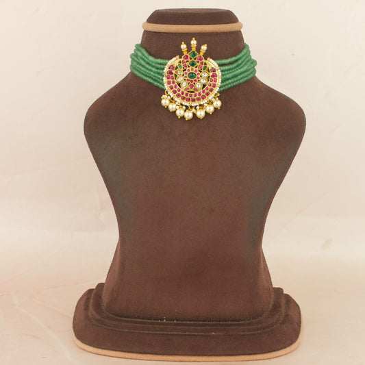 Regal Jadau Kundan Choker With Beads Chain And Hanging Pearls