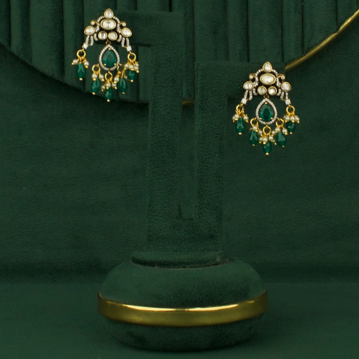 Majestic Design Fusion Kundan & Polki Victorian Earrings with Beads