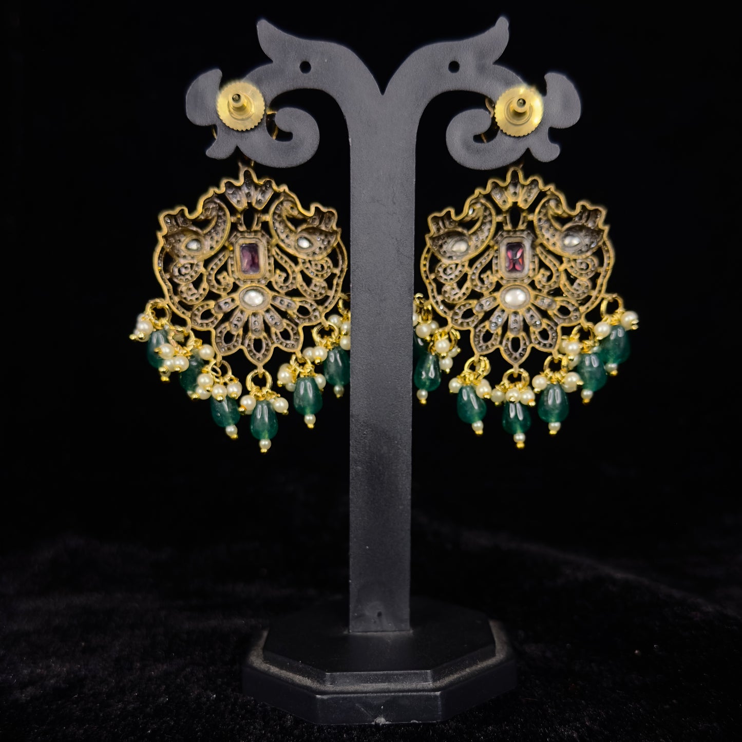 Heavy Victorian Pendant Set with pearls & onyx beads - DULHAN JEWELS