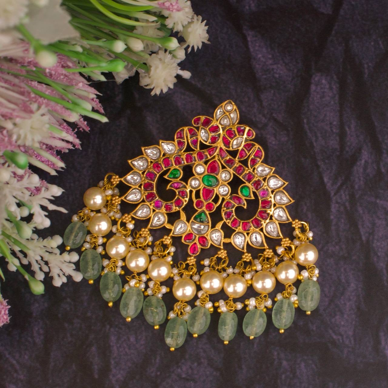 Multi Colour Jadau Kundan Stoned Pendant With Detachable Hook