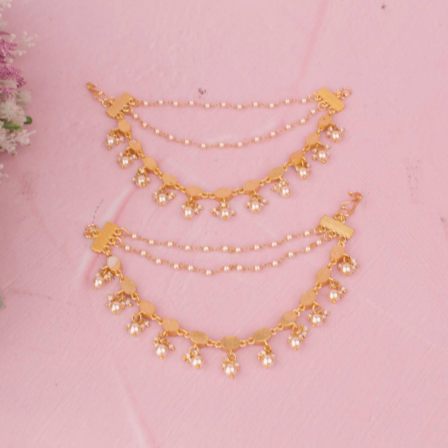 Classic Jadau Kundan Champasaralu With Pearl Hangings