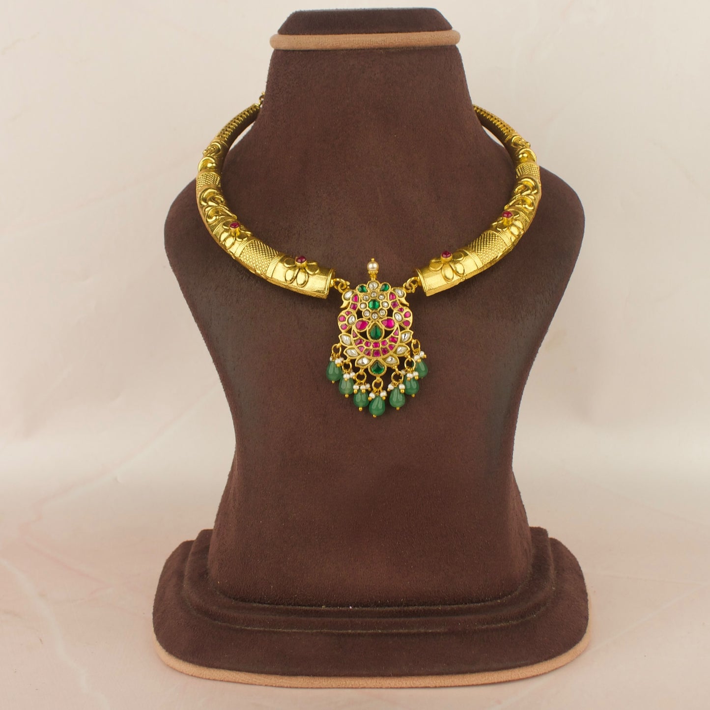 Peacock Jadau Kundan Locket With Floral Kanti Necklace