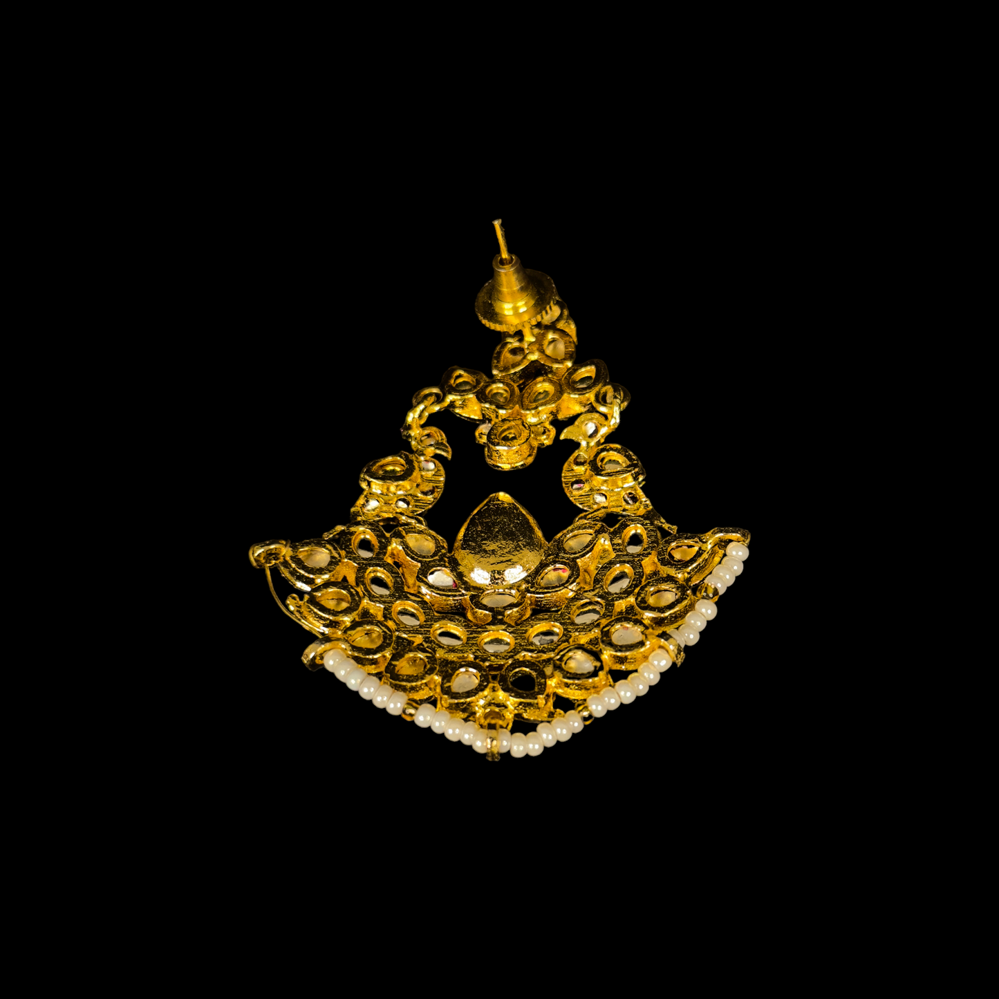 Regal Lotus Jadau Kundan Chandbali Earrings - DULHAN JEWELS