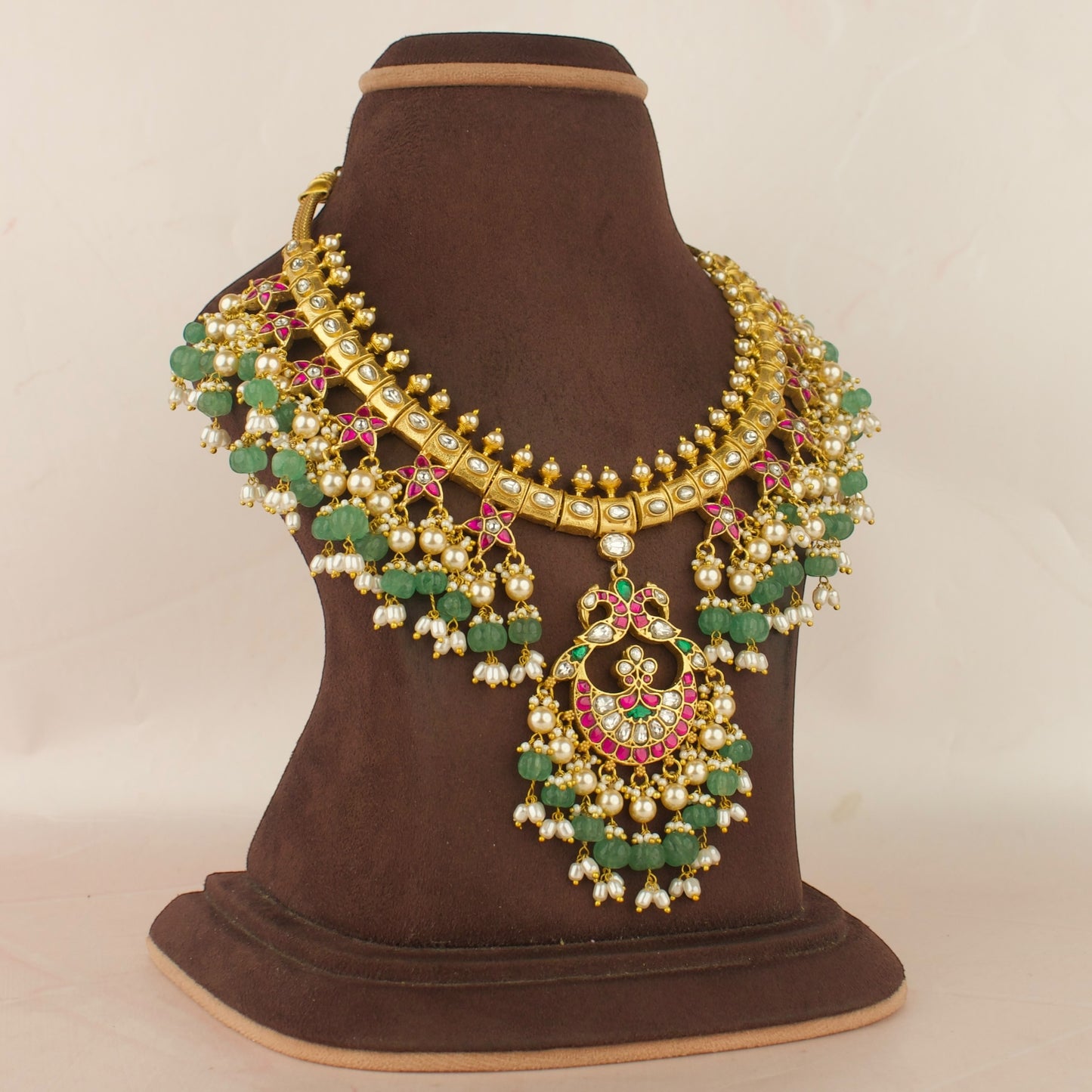 Peacock & Floral Design Jadau Kundan Guttapusalu Necklace