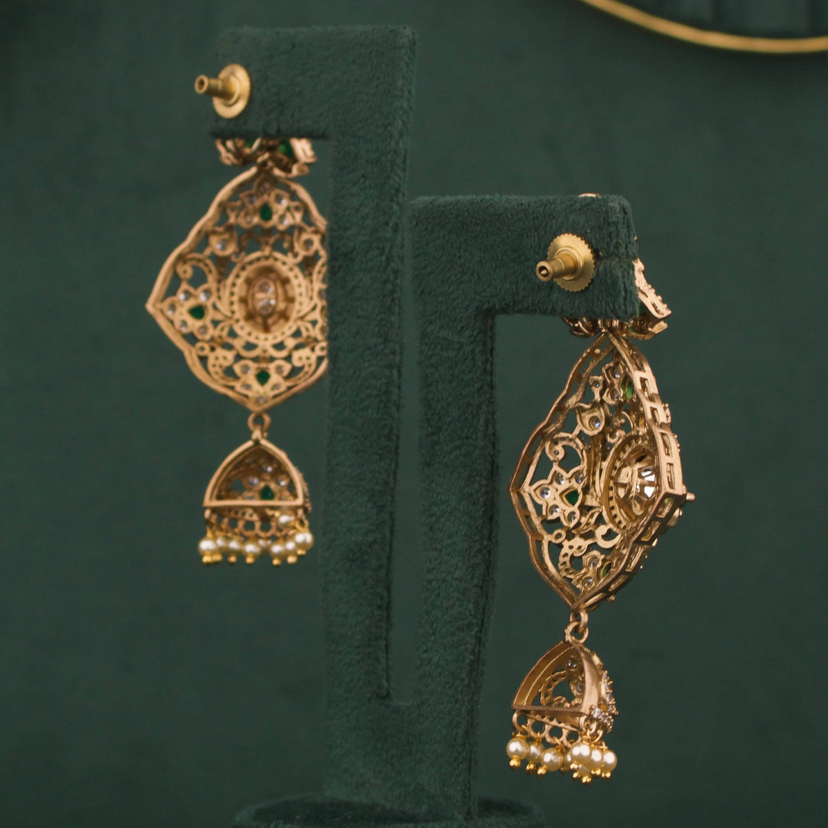 Elegant Victorian Polki Necklace Set With Jhumki Drops