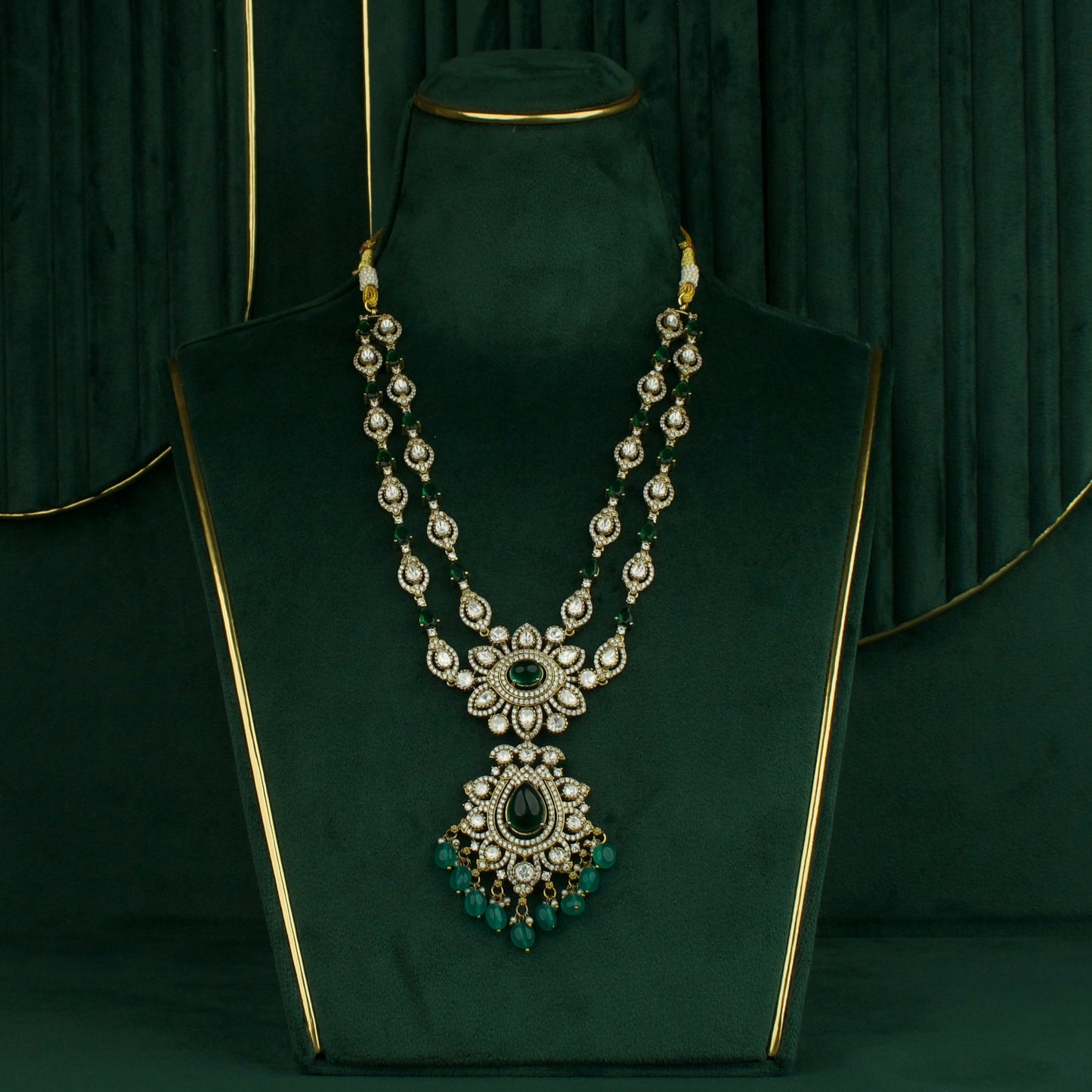 Traditional Two-Line Victorian Necklace Set with Earrings