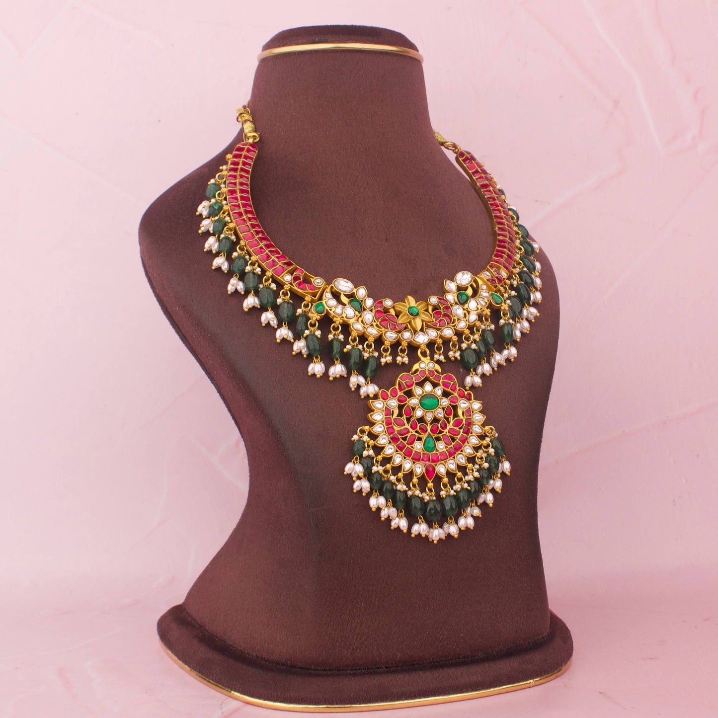 Gold Inspired Jadau Kundan Kanti Style Necklace With Beads Hangings
