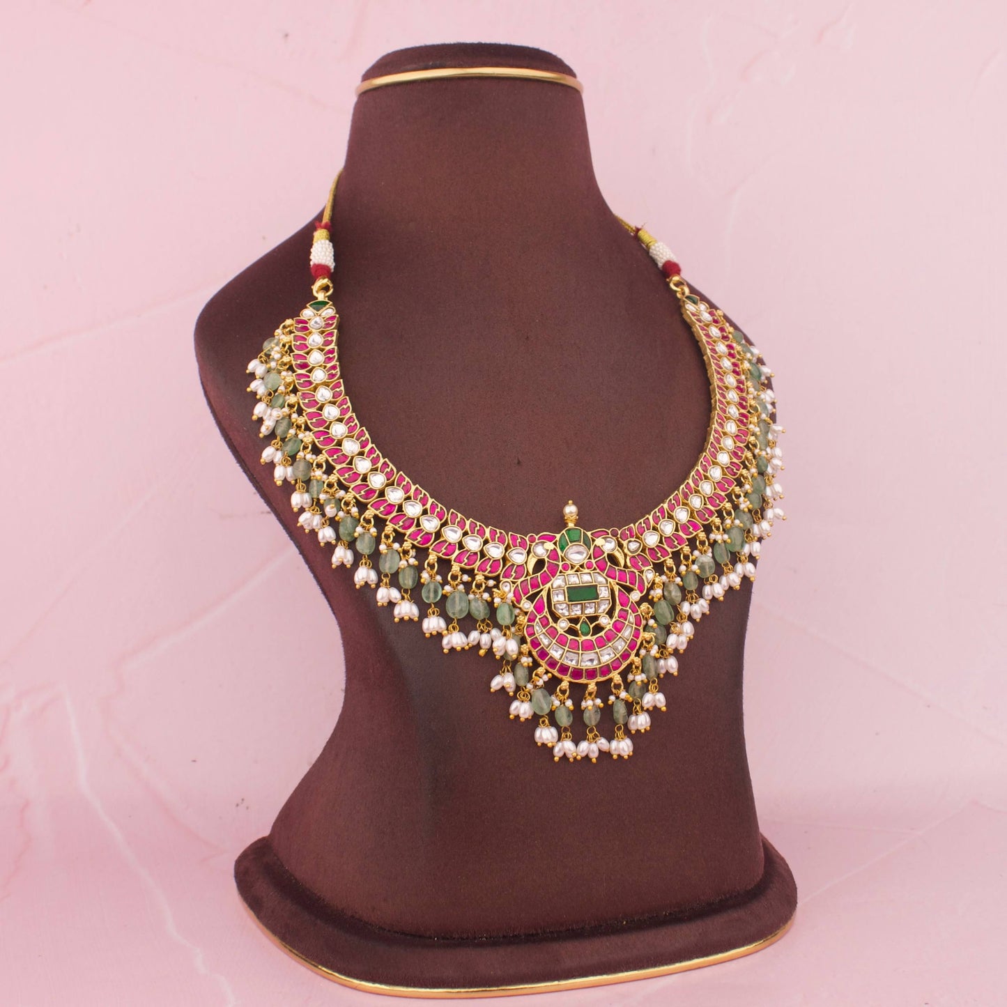 Jadau Kundan Bridal Necklace With Ruby Stones And Statement Pendant