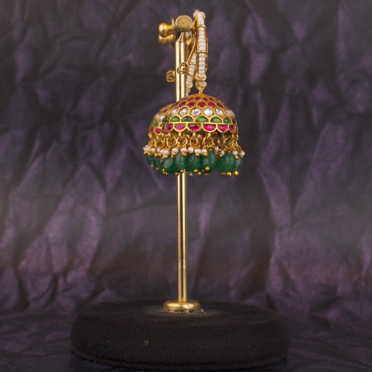 Multi Colored Jadua Kundan Jhumki Earrings