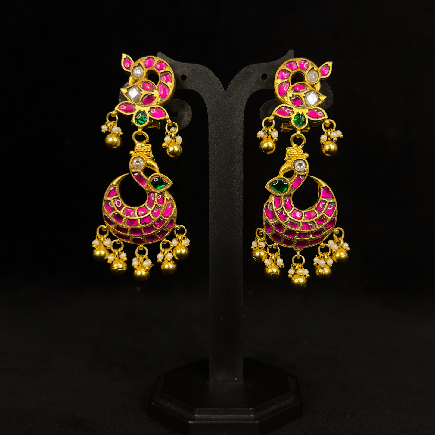 Peacock Elegance Jadau Kundan Chandbali Earrings - DULHAN JEWELS