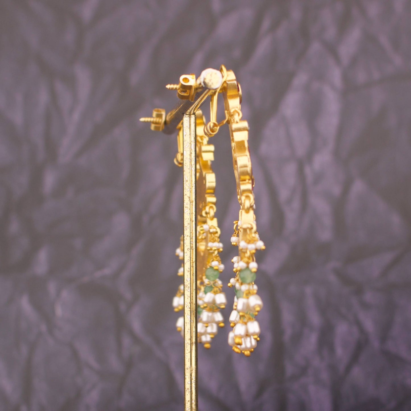 Traditional Jadau Kundan Chandbali Earrings Pearl Hangings
