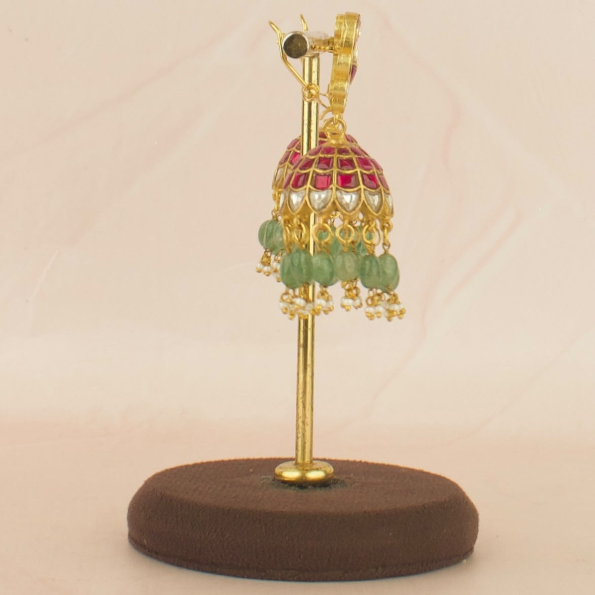 Peacock Design Studded Jadau Kundan Jhumki with Beads
