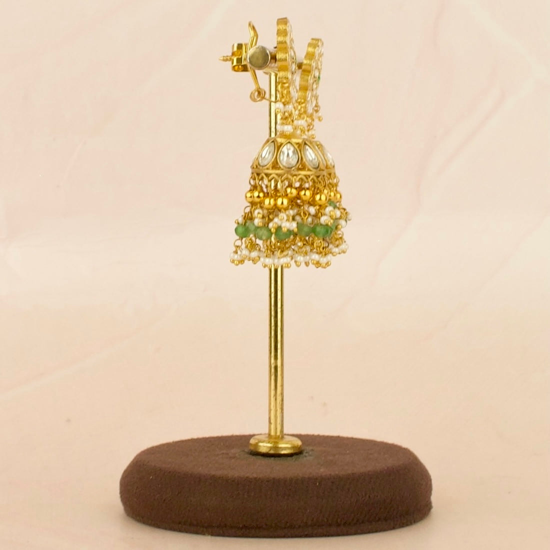 Gold inspired Floral Design Studded Jadau Kundan Jhumki with Beads
