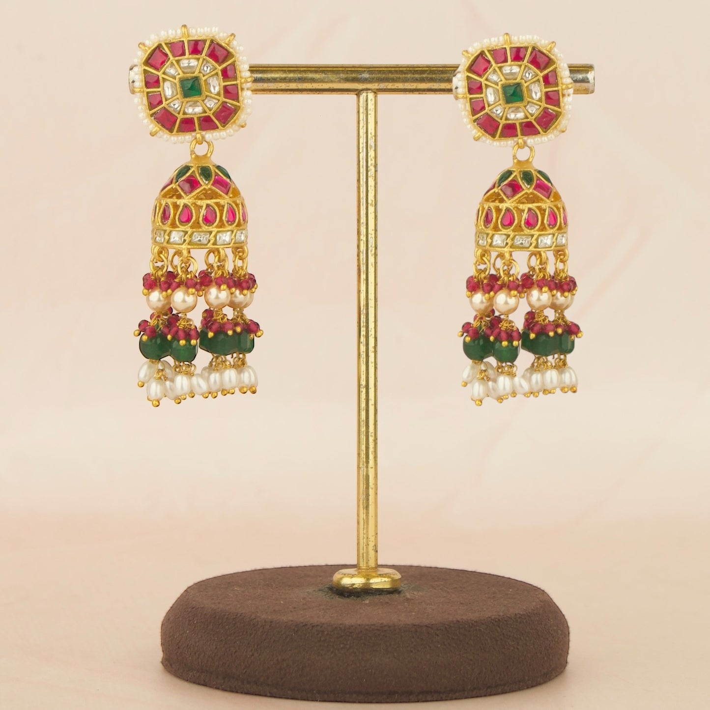 Ethereal Design Studded Jadau Kundan Jhumki with Beads Hanging