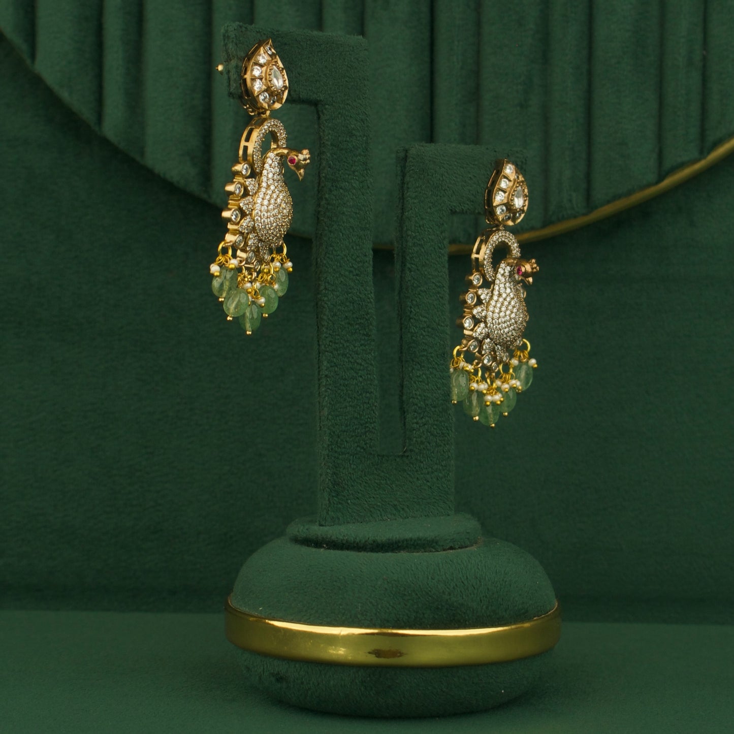 Peacock Design Fusion Kundan & Polki Victorian Necklace Set