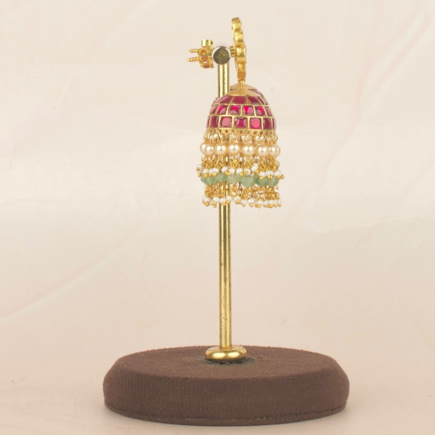 Grand Impressive Jadau Kundan Jhumki with Beads Hangings