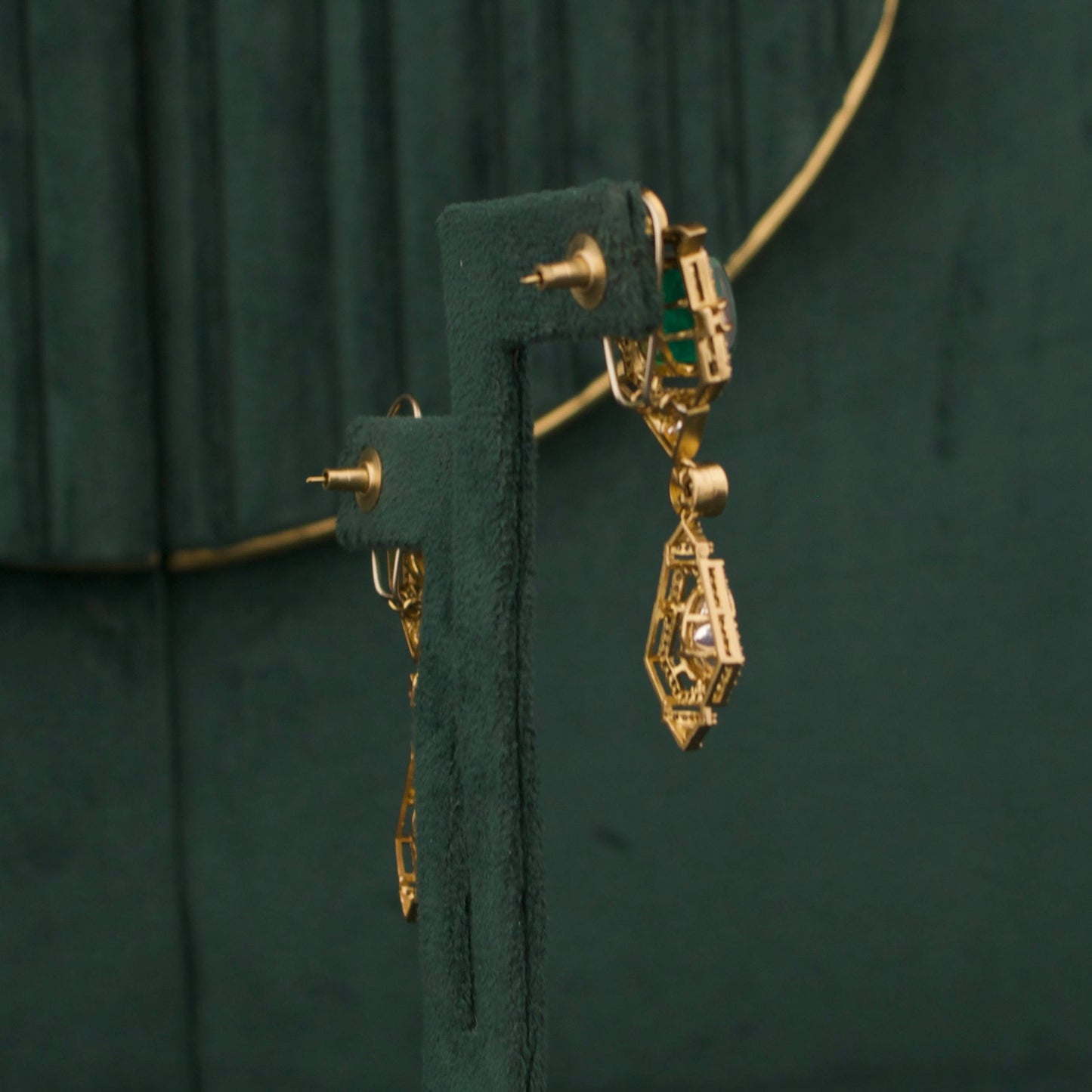 Antique Finish Victorian Polki Necklace Set With Green Stone Pendant And Drop Earrings