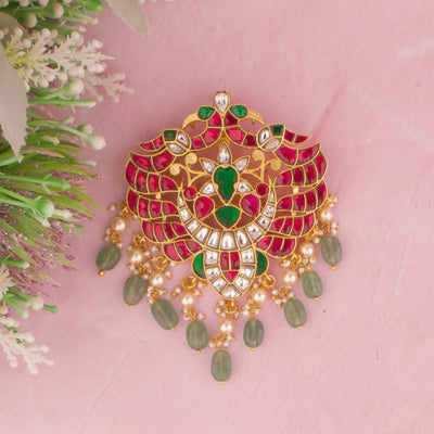 Radiant Multicolour Jadau Kundan Locket With Green Drops