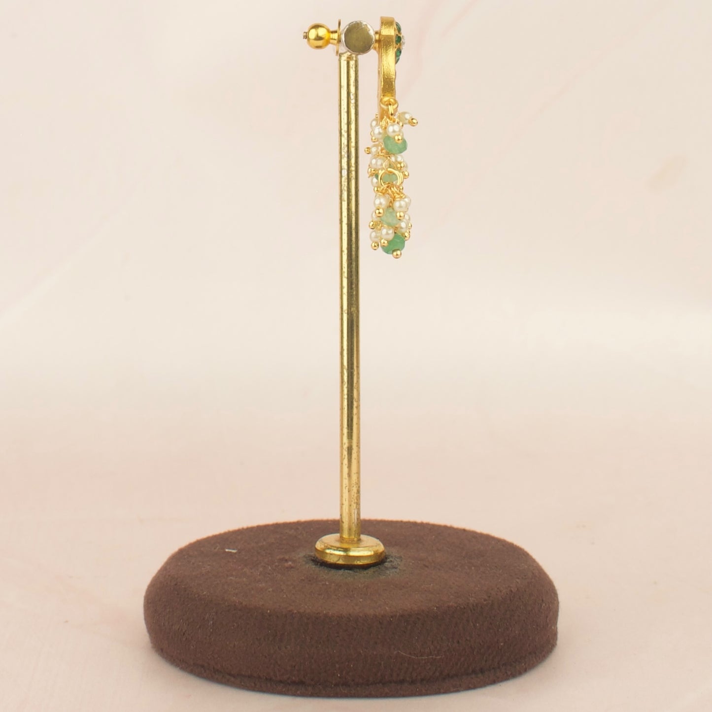 Floral Chand Bali Design Jadau Kundan Studs with Green Beads