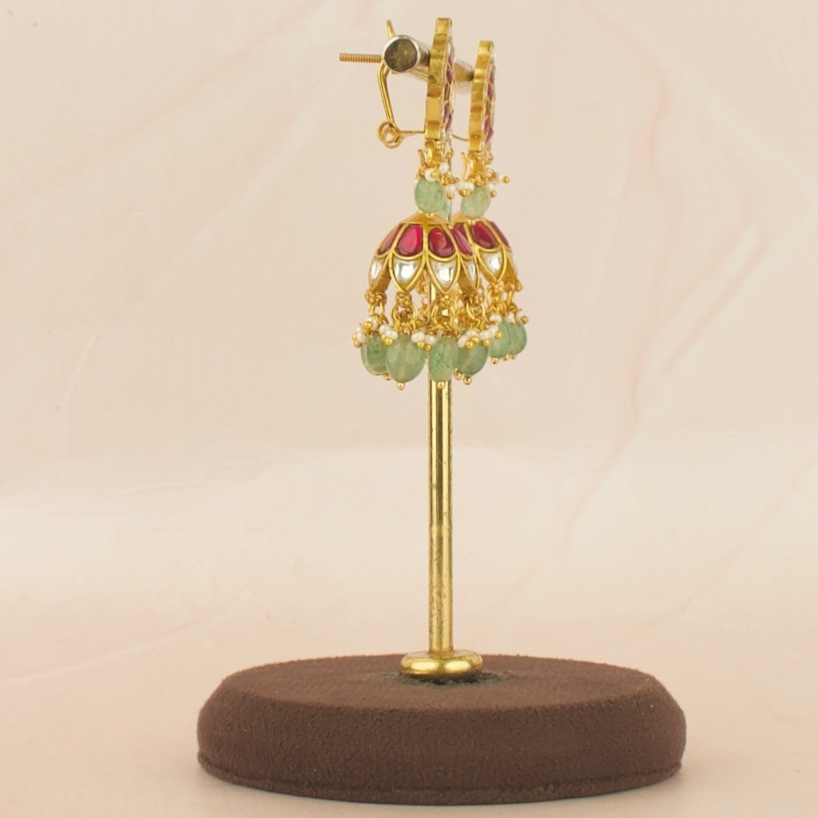 Elegant Design Jadau Kundan Changebsle Jhumki with Green Beads