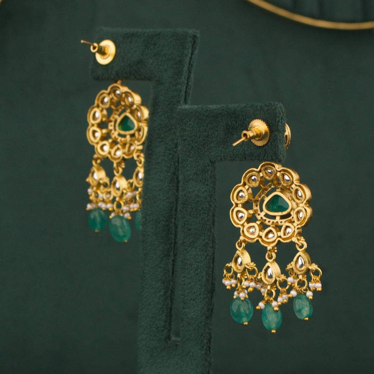 Radiant Victorian Polki Choker With Beads Hangings And Matching Earrings