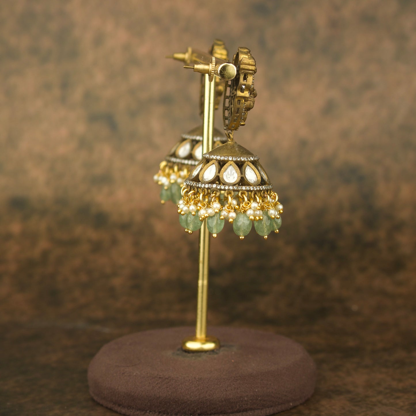Traditional Victorian Temple Jhumka with Russian beads - DULHAN JEWELS