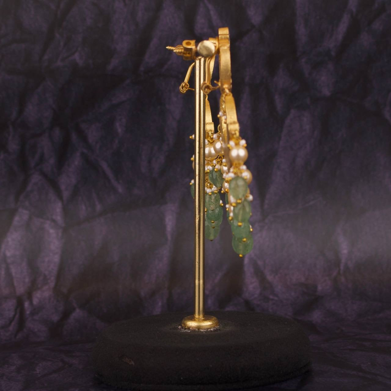 Bridal Jadau Kundan Chandbali Earrings With Pearls & Beads Hangings