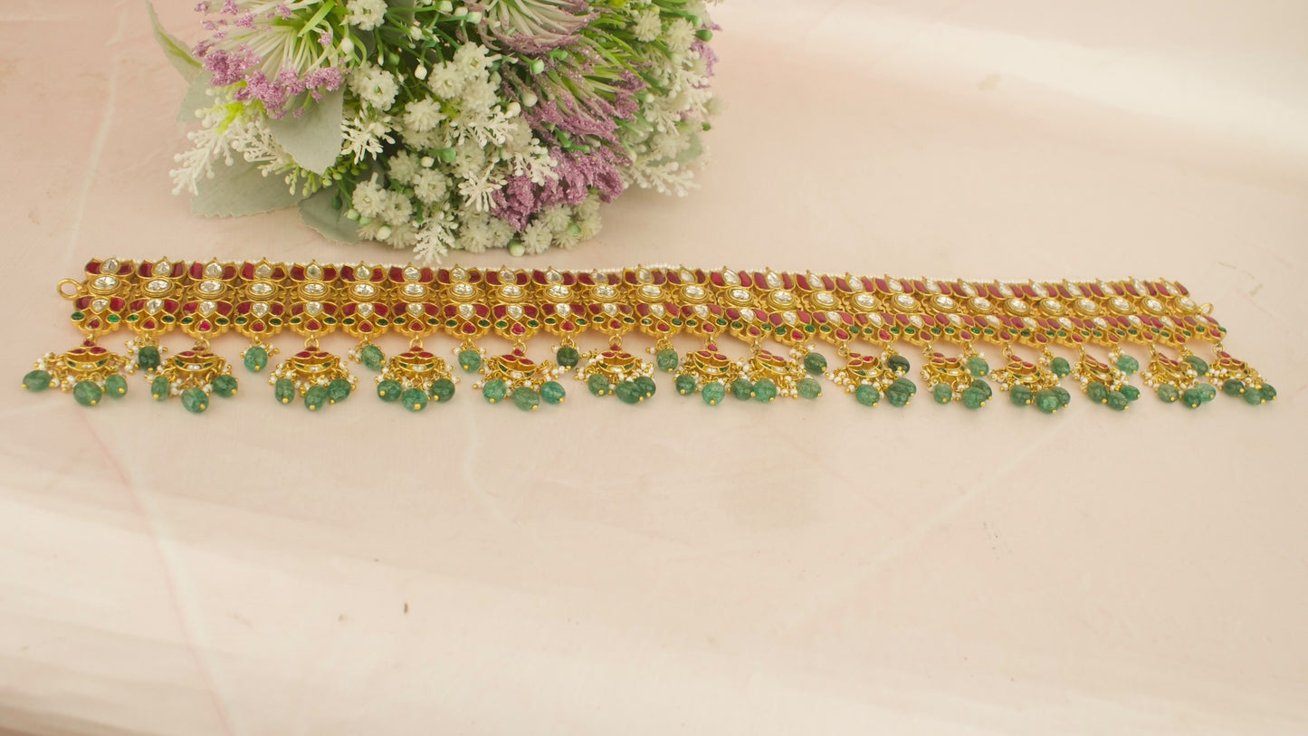Opulent Jadau Kundan Vaddanam With Customizable Pearl Chain